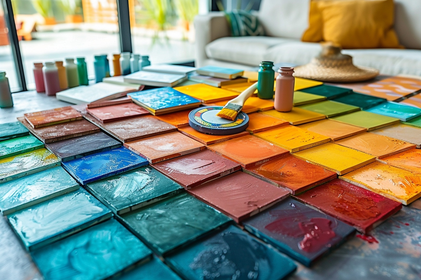 Alt d'image: "Guide visuel pour harmoniser les couleurs de peinture dans une maison ouverte, illustrant une palette de teintes coordonnées.